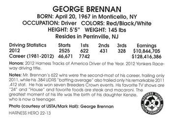 2013 Harness Heroes #22 George Brennan Back